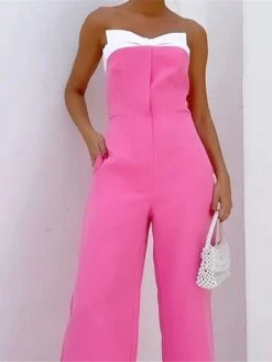 Women's Jumpsuit Backless High Waist Solid Color Strapless Streetwear Street Going Out Regular Fit Sleeveless Pink S M L Fall -Cheap Plus Fit Dress Store omqwzp1694149788219