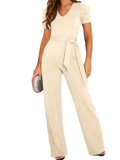 Women's Jumpsuit Lace Up Solid Color V Neck Streetwear Holiday Vacation Regular Fit Short Sleeve Black Wine Red S M L Spring -Cheap Plus Fit Dress Store omuwws1673405783865