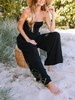 Women's Jumpsuit Pocket Solid Color Strapless Streetwear Daily Vacation Regular Fit Sleeveless Black S M L Summer -Cheap Plus Fit Dress Store oodbva1678258856510