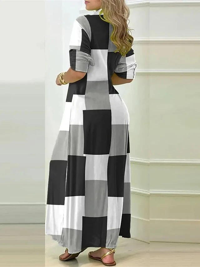 Women's Shirt Dress Casual Dress Maxi Long Dress Outdoor Daily Vacation Polyester Fashion Casual Shirt Collar Button Split Long Sleeve Summer Spring Fall 2023 Loose Fit Black Blue Orange Plaid Color 2 Women's Shirt Dress Casual Dress Maxi Long Dress Outdoor Daily Vacation Polyester Fashion Casual Shirt Collar Button Split Long Sleeve Summer Spring Fall 2023 Loose Fit Black Blue Orange Plaid Color - Image 2