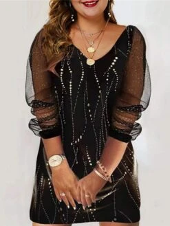 Women‘s Plus Size Curve Casual Dress Heart V Neck Long Sleeve Fall Spring Casual Mini Dress Daily Vacation Dress -Cheap Plus Fit Dress Store oomhji1671607984308