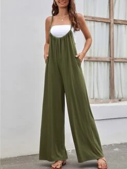 Women's Jumpsuit Backless High Waist Solid Color U Neck Streetwear Street Daily Regular Fit Sleeveless Black Wine Army Green S M L Summer -Cheap Plus Fit Dress Store opewvd1679048982085