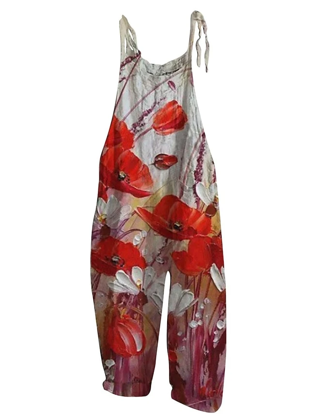 Jumpsuit For Woman Overall Print Floral Crew Neck Streetwear Daily Vacation Loose Fit Sleeveless White Pink Red S M L Summer 6 Jumpsuit For Woman Overall Print Floral Crew Neck Streetwear Daily Vacation Loose Fit Sleeveless White Pink Red S M L Summer - Image 6
