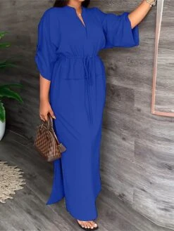 Women‘s Plus Size Curve Casual Dress Solid Color Long Dress Maxi Dress 3/4 Length Sleeve Lace Up Button V Neck Fashion Daily Camel Black Spring Summer L XL XXL 3XL 9 Women‘s Plus Size Curve Casual Dress Solid Color Long Dress Maxi Dress 3/4 Length Sleeve Lace Up Button V Neck Fashion Daily Camel Black Spring Summer L XL XXL 3XL -Cheap Plus Fit Dress Store opwtql1677060515700