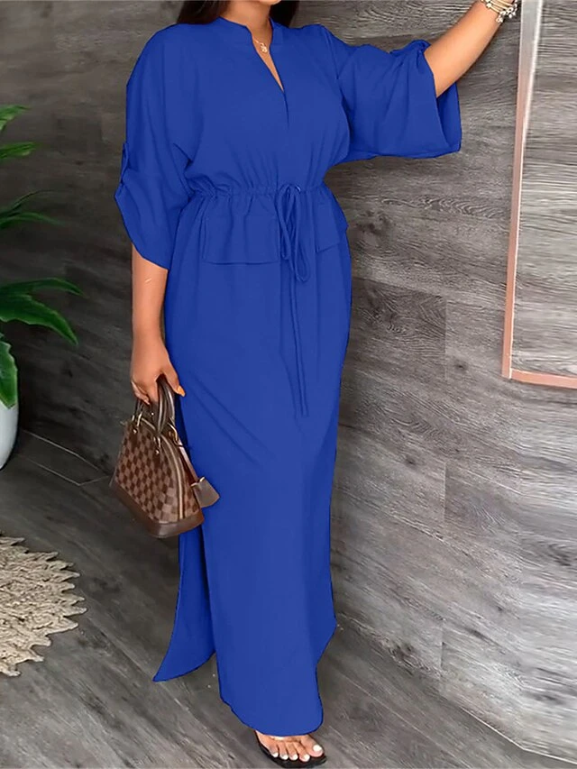 Women‘s Plus Size Curve Casual Dress Solid Color Long Dress Maxi Dress 3/4 Length Sleeve Lace Up Button V Neck Fashion Daily Camel Black Spring Summer L XL XXL 3XL 5 Women‘s Plus Size Curve Casual Dress Solid Color Long Dress Maxi Dress 3/4 Length Sleeve Lace Up Button V Neck Fashion Daily Camel Black Spring Summer L XL XXL 3XL - Image 5