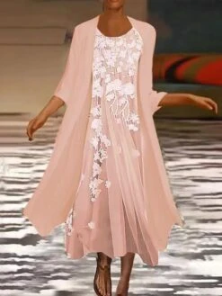 Women's Casual Dress Dress Set Two Piece Dress Midi Dress Green Blue Pink Long Sleeve Floral Ruched Winter Fall Spring Crew Neck Fashion Daily Vacation Weekend 2022 S M L XL XXL 3XL