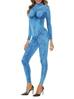 Women's Jumpsuit High Waist Print Round Neck Active Halloween Xmas Daily Slim Long Sleeve Navy Blue S M L Fall