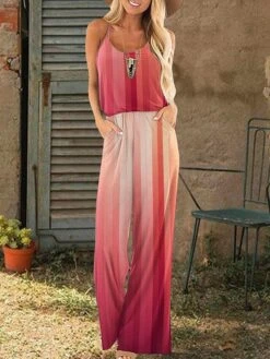 Jumpsuit For Woman Pocket Print Floral U Neck Casual Daily Going Out Straight Regular Fit Spaghetti Strap White Red Blue S M L Summer -Cheap Plus Fit Dress Store oqflxb1688549085849