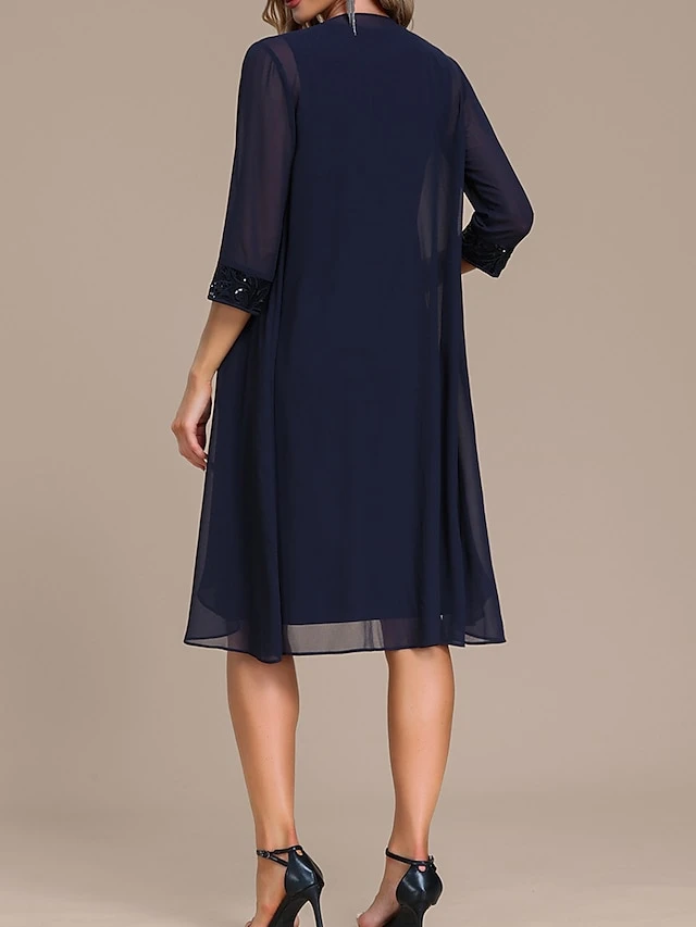 Women's Two Piece Dress Set Lace Dress Daily Vacation Fashion Mature Mesh Sequin Midi Dress Crew Neck Long Sleeve Plain Regular Fit Navy Blue Spring Fall S M L XL XXL 6 Women's Two Piece Dress Set Lace Dress Daily Vacation Fashion Mature Mesh Sequin Midi Dress Crew Neck Long Sleeve Plain Regular Fit Navy Blue Spring Fall S M L XL XXL - Image 6