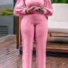 Women's Jumpsuit High Waist Solid Color Round Neck Active Daily Vacation Wide Leg Slim Long Sleeve Puff Balloon Sleeve Black Pink Blue S M L Fall