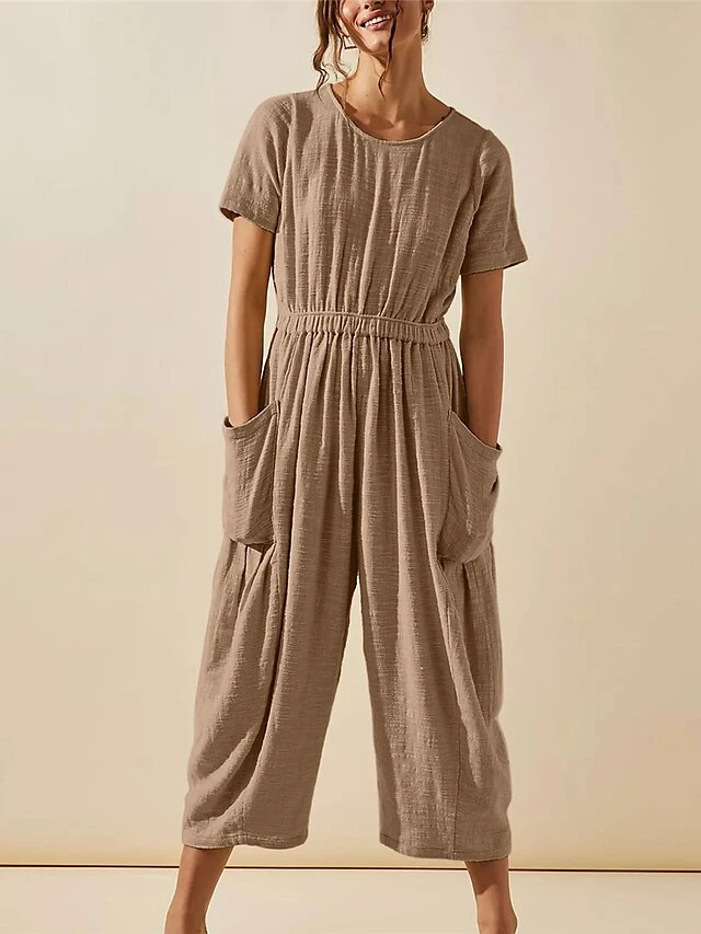 Women's Jumpsuit Pocket Solid Color Crew Neck Streetwear Street Daily Regular Fit Short Sleeve Black White Light Green S M L Summer 5 Women's Jumpsuit Pocket Solid Color Crew Neck Streetwear Street Daily Regular Fit Short Sleeve Black White Light Green S M L Summer - Image 5