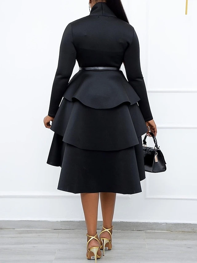 Women‘s Plus Size Curve Work Dress Black Dress A Line Dress Solid Color Midi Dress Long Sleeve Ruffle Crew Neck Elegant Office Black Fall Spring L XL XXL 3XL 4XL 2 Women‘s Plus Size Curve Work Dress Black Dress A Line Dress Solid Color Midi Dress Long Sleeve Ruffle Crew Neck Elegant Office Black Fall Spring L XL XXL 3XL 4XL - Image 2