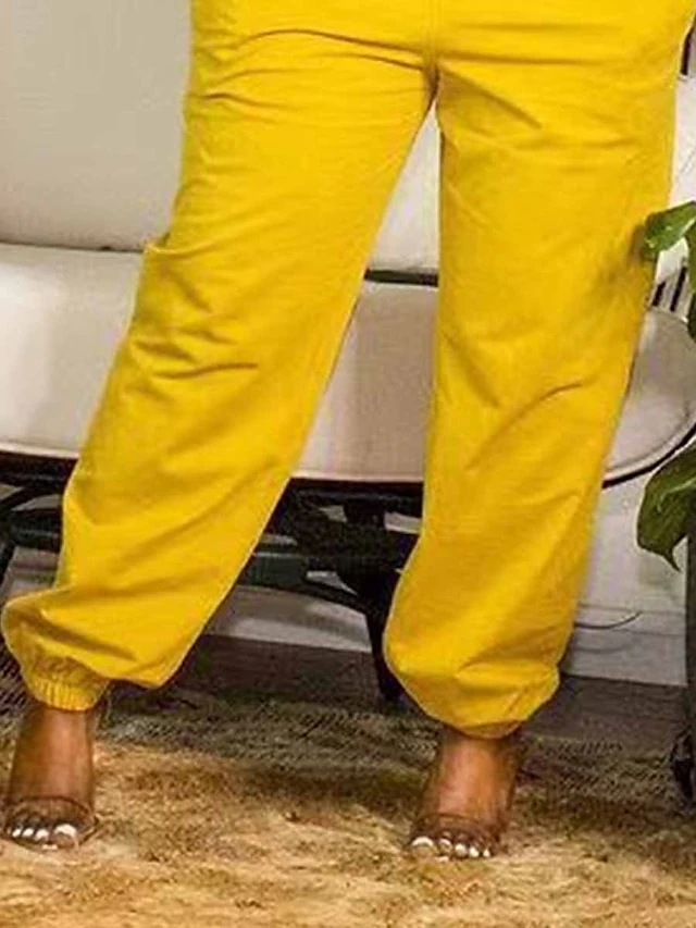 Women's Jumpsuit Button Pocket Solid Color Shirt Collar Streetwear Daily Going Out Regular Fit Short Sleeve Yellow XL XXL 3XL Summer 2 Women's Jumpsuit Button Pocket Solid Color Shirt Collar Streetwear Daily Going Out Regular Fit Short Sleeve Yellow XL XXL 3XL Summer - Image 2