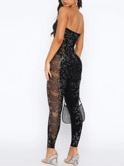 Women's Jumpsuit Mesh Backless Solid Color V Neck Streetwear Street Daily Regular Fit Sleeveless Black S M L Fall -Cheap Plus Fit Dress Store osvrza1694510057285