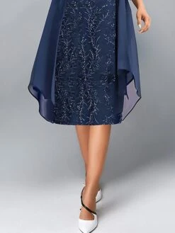 Women's Two Piece Dress Set Party Dress Sequin Dress Party Outdoor Fashion Streetwear Embroidered Sequin Midi Dress Crew Neck 3/4 Length Sleeve Plain Regular Fit Navy Blue Fall Winter S M L XL XXL -Cheap Plus Fit Dress Store osxyxw1697089231635