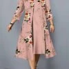 Women's Plus Size Two Piece Dress Set Casual Dress Swing Dress Outdoor Office Fashion Streetwear Print Midi Dress Crew Neck 3/4 Length Sleeve Floral Regular Fit Pink Blue Khaki Fall Winter L XL XXL