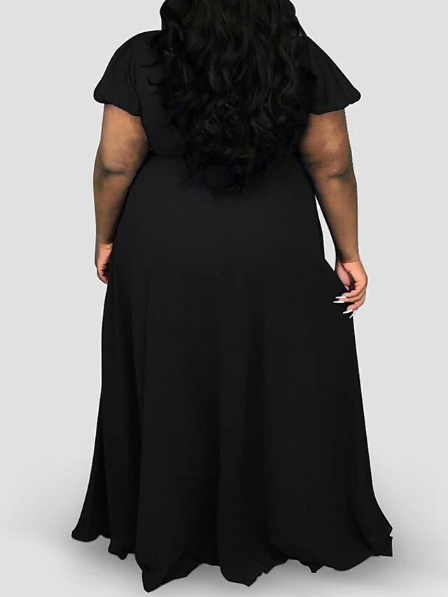Women‘s Plus Size Curve Holiday Dress Solid Color V Neck Short Sleeve Spring Summer Casual Maxi Long Dress Daily Vacation Dress 2 Women‘s Plus Size Curve Holiday Dress Solid Color V Neck Short Sleeve Spring Summer Casual Maxi Long Dress Daily Vacation Dress - Image 2