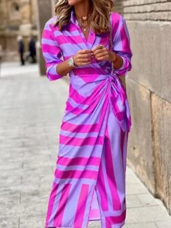 Women's Shirt Dress Bodycon Wrap Dress Maxi Long Dress Outdoor Daily Polyester Fashion Boho Shirt Collar Ruched Split Long Sleeve Summer Fall Spring 2023 Regular Fit Purple Orange Green -Cheap Plus Fit Dress Store oubzts1652076456509