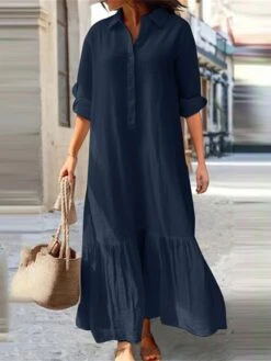 Women's Casual Dress Cotton Dress Swing Dress Maxi Long Dress Cotton Basic Classic Outdoor Daily Vacation Shirt Collar Ruched Button Long Sleeve Spring Fall Winter 2023 Loose Fit Blue Green Khaki 8 Women's Casual Dress Cotton Dress Swing Dress Maxi Long Dress Cotton Basic Classic Outdoor Daily Vacation Shirt Collar Ruched Button Long Sleeve Spring Fall Winter 2023 Loose Fit Blue Green Khaki -Cheap Plus Fit Dress Store oufhyy1695283866096