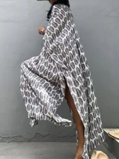 Women's Casual Dress Cotton Linen Dress A Line Dress Maxi Long Dress Polyester Fashion Casual Outdoor Daily Vacation V Neck Print 3/4 Length Sleeve Spring Fall Winter 2023 Loose Fit White Leaf -Cheap Plus Fit Dress Store ovecds1692266339568