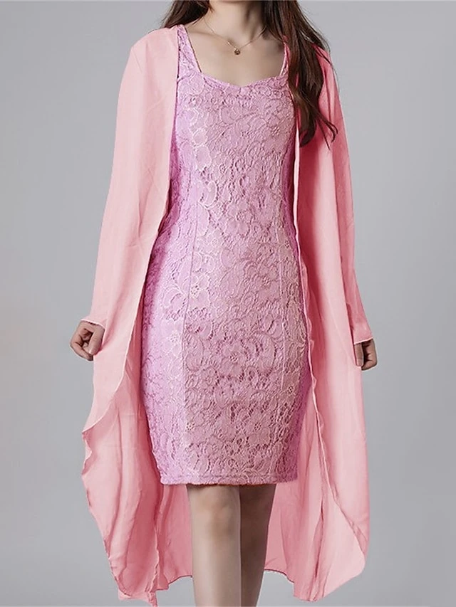 Women's Two Piece Dress Set Casual Dress Lace Dress Outdoor Daily Fashion Streetwear Lace Midi Dress V Neck Long Sleeve Plain Slim Yellow Pink Blue Fall Winter S M L XL XXL 1 Women's Two Piece Dress Set Casual Dress Lace Dress Outdoor Daily Fashion Streetwear Lace Midi Dress V Neck Long Sleeve Plain Slim Yellow Pink Blue Fall Winter S M L XL XXL