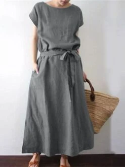 Women's Casual Dress Cotton Linen Dress Swing Dress Maxi Long Dress Cotton Blend Casual Boho Outdoor Daily Holiday Boat Neck Lace Up Pocket Short Sleeve Summer Spring 2023 Loose Fit Black Green Dark 6 Women's Casual Dress Cotton Linen Dress Swing Dress Maxi Long Dress Cotton Blend Casual Boho Outdoor Daily Holiday Boat Neck Lace Up Pocket Short Sleeve Summer Spring 2023 Loose Fit Black Green Dark -Cheap Plus Fit Dress Store owemxj1654592535393