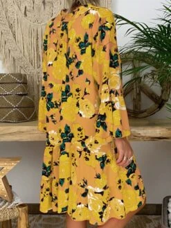 Women‘s Plus Size Curve Casual Dress Floral V Neck Print Long Sleeve Fall Spring Casual Short Mini Dress Daily Vacation Dress -Cheap Plus Fit Dress Store owoveq1660643932965