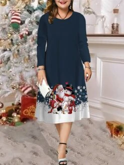 Women's Christmas Plus Size Curve Casual Dress Skater Dress A Line Dress Santa Claus Snowman Midi Dress Long Sleeve Print Crew Neck Fashion Outdoor Black Wine Fall Winter L XL XXL 3XL 4XL 11 Women's Christmas Plus Size Curve Casual Dress Skater Dress A Line Dress Santa Claus Snowman Midi Dress Long Sleeve Print Crew Neck Fashion Outdoor Black Wine Fall Winter L XL XXL 3XL 4XL -Cheap Plus Fit Dress Store oxjwwa1696838996007
