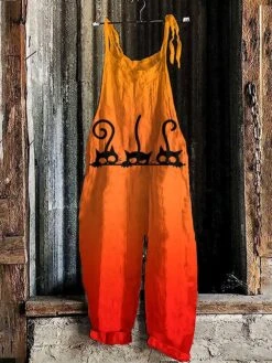 Women's Jumpsuit Halloween Print Print Crew Neck Holiday Party Going Out Straight Loose Fit Strap Yellow Blue Orange S M L All Seasons