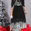 Women's Christmas Plus Size Curve Casual Dress Work Dress Swing Dress Elk Snowman Midi Dress Half Sleeve Pocket Print V Neck Fashion Outdoor Black White Fall Winter L XL XXL 3XL 4XL