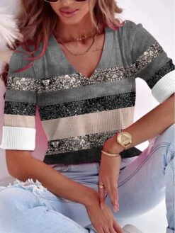 Women's T Shirt Tee Yellow Pink Peach Graphic Print Long Sleeve Daily Weekend Daily Basic Neon & Bright V Neck Regular Fit Painting Fall & Winter -Cheap Plus Fit Dress Store oydotz1690799720354