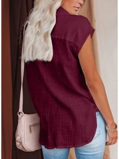 Women's Shirt Blouse Black White Yellow Plain Button Short Sleeve Daily Weekend Streetwear Casual Shirt Collar Regular Fit -Cheap Plus Fit Dress Store oygtpe1645068996497