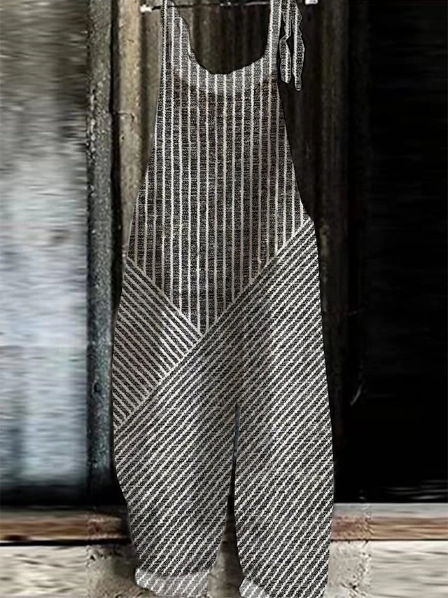 Women's Overall Print Striped Holiday Daily Going Out Straight Loose Fit Strap White Blue Green S M L Summer 2 Women's Overall Print Striped Holiday Daily Going Out Straight Loose Fit Strap White Blue Green S M L Summer - Image 2