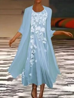 Women's Casual Dress Dress Set Two Piece Dress Midi Dress Green Blue Pink Long Sleeve Floral Ruched Winter Fall Spring Crew Neck Fashion Daily Vacation Weekend 2022 S M L XL XXL 3XL -Cheap Plus Fit Dress Store ozeekn1662352657846