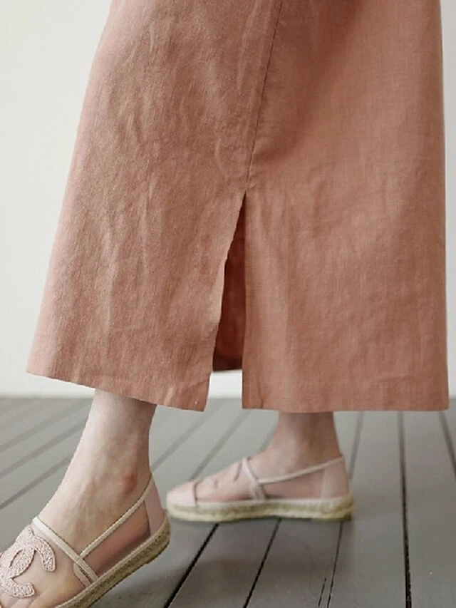 Women's Casual Dress Cotton Linen Dress Maxi Long Dress Linen / Cotton Blend Basic Classic Outdoor Daily Vacation Crew Neck Pocket Split 3/4 Length Sleeve Spring Fall Autumn 2023 Loose Fit Red Apricot 7 Women's Casual Dress Cotton Linen Dress Maxi Long Dress Linen / Cotton Blend Basic Classic Outdoor Daily Vacation Crew Neck Pocket Split 3/4 Length Sleeve Spring Fall Autumn 2023 Loose Fit Red Apricot - Image 7