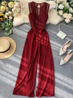 Women's Jumpsuit Lace Backless Solid Color Crew Neck Streetwear Street Going Out Regular Fit Sleeveless Black Yellow Wine One-Size Summer 23 Women's Jumpsuit Lace Backless Solid Color Crew Neck Streetwear Street Going Out Regular Fit Sleeveless Black Yellow Wine One-Size Summer -Cheap Plus Fit Dress Store ozkidy1689325596267