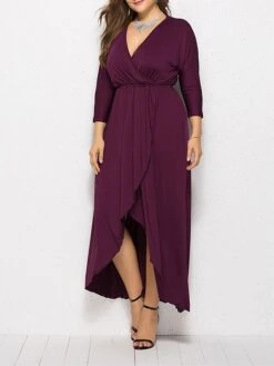Women's Plus Size Work Dress Black Dress A Line Dress Fashion Long Dress Maxi Dress Ruched V Neck Long Sleeve Plain Loose Fit Black Wine Dark Green Fall XL XXL 3XL 4XL -Cheap Plus Fit Dress Store ozoycd1693203504235