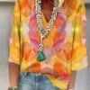Women's Shirt Blouse Orange Leaf Print 3/4 Length Sleeve Casual Holiday Basic V Neck Regular Fit Floral