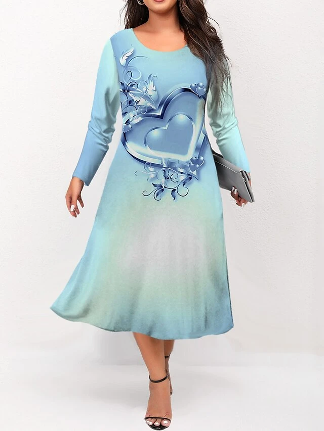 Women's Plus Size Curve Casual Dress Skater Dress A Line Dress Floral Heart Midi Dress Long Sleeve Print Crew Neck Fashion Outdoor Blue Purple Fall Winter L XL XXL 3XL 4XL 1 Women's Plus Size Curve Casual Dress Skater Dress A Line Dress Floral Heart Midi Dress Long Sleeve Print Crew Neck Fashion Outdoor Blue Purple Fall Winter L XL XXL 3XL 4XL