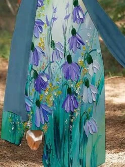 Women's Casual Dress Dress Set Two Piece Dress Long Dress Maxi Dress Blue Purple Long Sleeve Floral Print Summer Spring Crew Neck Vacation Winter Dress Fall Dress Loose Fit 2023 M L XL XXL 3XL 4XL 5XL -Cheap Plus Fit Dress Store pbjnbb1652168895020