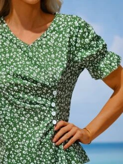 Women's Shirt Blouse Black Red Royal Blue Floral Button Print Short Sleeve Holiday Casual V Neck Regular Fit Floral Puff Sleeve 14 Women's Shirt Blouse Black Red Royal Blue Floral Button Print Short Sleeve Holiday Casual V Neck Regular Fit Floral Puff Sleeve -Cheap Plus Fit Dress Store pboxet1686672970705