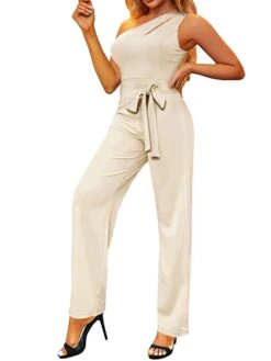 Women's Jumpsuit Lace Up Backless Solid Color One Shoulder Streetwear Street Vacation Regular Fit Sleeveless Black Wine Red S M L Spring -Cheap Plus Fit Dress Store pbqjph1674008893235