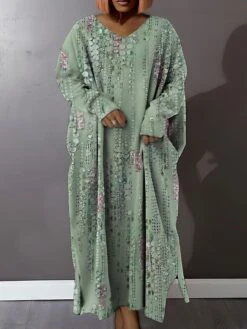 Women's Plus Size Curve Casual Dress Sweatshirt Dress Winter Dress Floral Gradient Long Dress Maxi Dress Long Sleeve Split Print V Neck Fashion Outdoor Black Pink Fall Winter L XL XXL 3XL 4XL -Cheap Plus Fit Dress Store pbxvag1693387421307