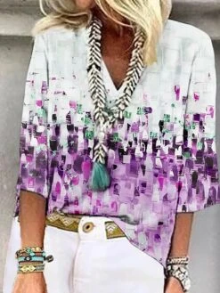 Women's Shirt Blouse Red Blue Purple Tie Dye Print 3/4 Length Sleeve Casual Daily Basic V Neck Regular Fit Fall & Winter 6 Women's Shirt Blouse Red Blue Purple Tie Dye Print 3/4 Length Sleeve Casual Daily Basic V Neck Regular Fit Fall & Winter -Cheap Plus Fit Dress Store pcausy1689592987236