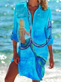 Women's Shirt Dress Casual Dress Shift Dress Mini Dress Daily Holiday Polyester Vacation Hot Shirt Collar Print Long Sleeve Summer Fall Spring 2023 Loose Fit Red Blue Green Rainbow Print -Cheap Plus Fit Dress Store pcgilz1652165445299