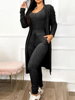 Women's Jumpsuit Pocket Drawstring Solid Color U Neck Streetwear Home Street Regular Fit Long Sleeve Black Navy Blue Green S M L Fall -Cheap Plus Fit Dress Store pcnfzj1692787213738