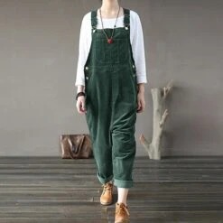 Women's Slacks Pants Trousers Jumpsuit Rompers Bib Corduroy Green Blue Purple Mid Waist Fashion Streetwear Casual Weekend Pocket Ankle-Length Comfort Plain S M L XL XXL -Cheap Plus Fit Dress Store pdklqe1634788242787