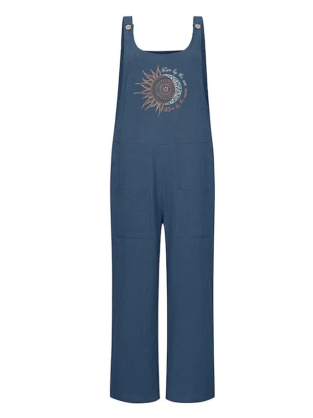 Jumpsuits For Women Summer Overall Bib Pocket Print Floral U Neck Casual Daily Vacation Regular Fit Sleeveless Blue Green Gray S M L 7 Jumpsuits For Women Summer Overall Bib Pocket Print Floral U Neck Casual Daily Vacation Regular Fit Sleeveless Blue Green Gray S M L - Image 7