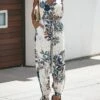 Women's Jumpsuit Drawstring Floral V Neck Casual Daily Holiday Harem Regular Fit Spaghetti Strap White Wine Army Green S M L Summer