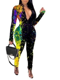 Women's Jumpsuit Sexy Long Sleeve Green Yellow Orange S M L All Seasons